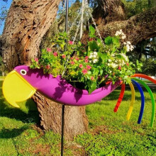 Metal Flower Pot Exquisite Flying Bird Shape Colorful Flower Pot Hanging Planter Garden Decorative Flower Pot,S,D