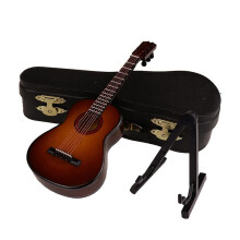 E-Holz-Miniaturgitarre mit StäNder und Koffer, -Musikinstrument, Miniatur-Puppenhaus-Modell, Heimdekoration