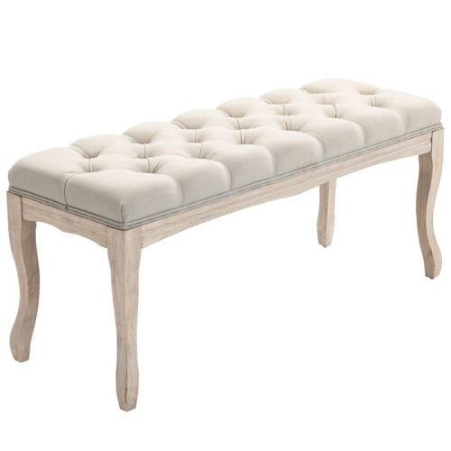 HOMCOM linnen gestoffeerde bank met houten frame, beige 1