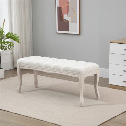 HOMCOM linnen gestoffeerde bank met houten frame, beige 2