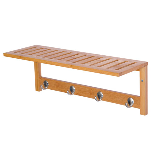 Wall Mounted Coat Rack with Hooks Space Saving Natural Wood 1