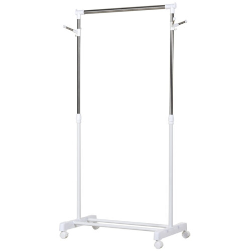 Height Adjustable Rolling Clothes Rack with Lower Shelf White