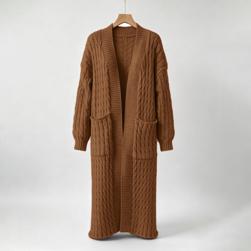 Women's Thin Type Stylish Cable Knit Cardigan with-Purple L 2