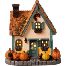Decorazione Della Casa del Villaggio D'Autunno Illuminata, Figurina di Cottage di Zucca di Halloween In Resina con LED, per Decorazione Della Casa