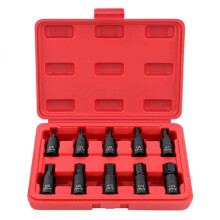 10PC 3/8" Drive Socket Set H3-14/T20-60 with Red Case, Professional Torx/Hex Tool Kit for Auto Maintenance Hex Type