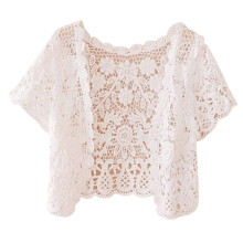 Womens Short Sleeve Open Front Lace Cardigan Floral Crochet Sheer Beach Cover Up Shrugs Crop Bolero Jackets for Dresses White M
