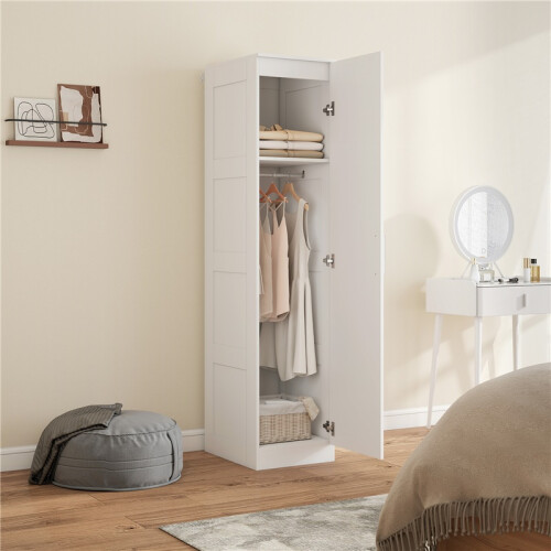 Witte kledingkast met kledingstang en soft-close deur. 2