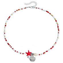 Trendy kralen choker ketting, chique zeester hanger, elegante kralen halsketting.