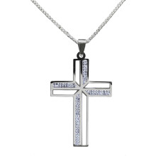 Religieus kristallen kruisbeeld hanger ketting van roestvrij staal voor mannen en vrouwen, stijlvolle geloofssymbool sieraden zilver