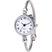 HJyang Dameshorloge met Zilveren Kabel, Witte Wijzerplaat, Analoge Quartz Horloge met Metalen Band, Manchetarmband, Modieus Dagelijks P
