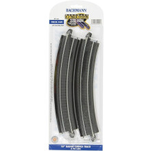 Bachmann Trains - Snap-Fit E-Z Track 18" Radius Curved Track (4/card) - Steel Alloy Rail With Black Roadbed - HO Scale