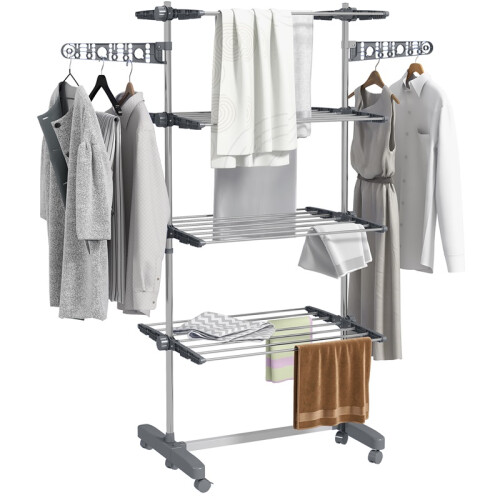 Foldable Clothes Drying Rack 5 Tier One Click System Grey Silver
