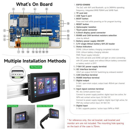 ESP32-S3 4,3 Inch Touch LCD-Ontwikkelbord met Behuizing, 800x480, 5-Punts Touchscreen, 32-Bits LX7 Dual-Core Processor 2