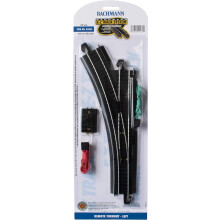 Bachmann Trains - Snap-Fit E-Z TRACK REMOTE TURNOUT - LEFT (1/card) - STEEL ALLOY Rail With Black Roadbed - HO Scale