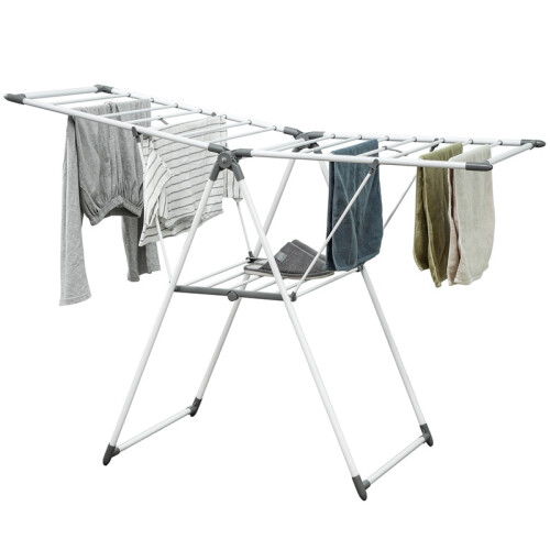 Foldable Clothes Drying Rack 2 Tier with Adjustable Wings White