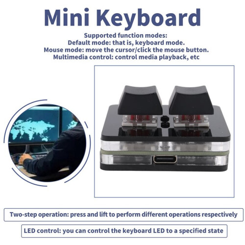 Custom  Keyboard 2 Key RGB Macro OSU Keypad Programmable Mechanical Keyboard for Gaming Working, Black Type A 2