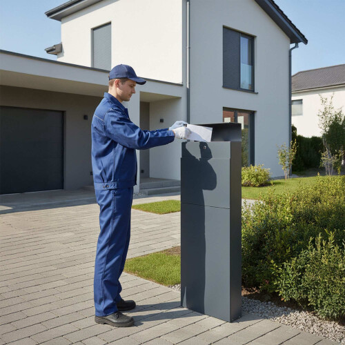 Freestanding Anthracite Steel Letterbox with Lock