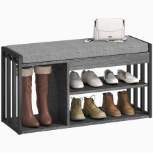 Shoe Rack Bench with 3 Tiers for Hallway Entryway Grey