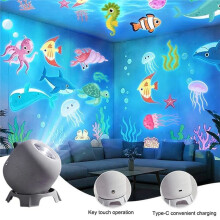 LED Ocean Projector Light, 360 Rotating Dynamic Night Light, USB Powered Ambient Lamp, Decorative Lighting Snowflake