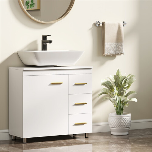 Meuble-lavabo à 3 niveaux, unité de rangement en MDF, blanc 2
