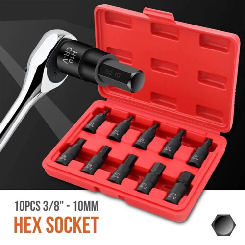 10PC 3/8" Drive Socket Set H3-14/T20-60 with Red Case, Professional Torx/Hex Tool Kit for Auto Maintenance Hex Type