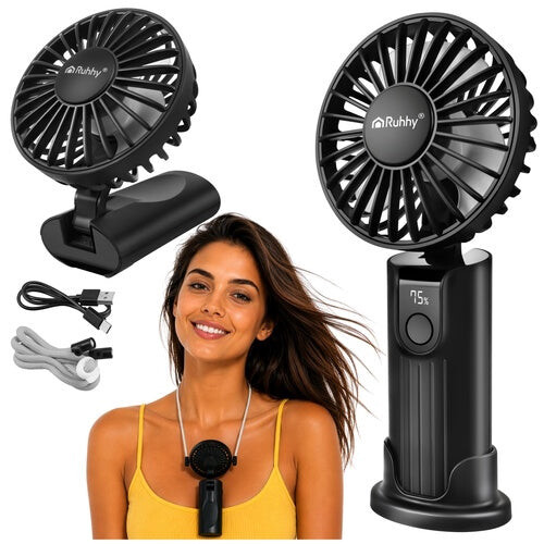 Ventilateur portable noir, USB-C, batterie 2400 mAh 1