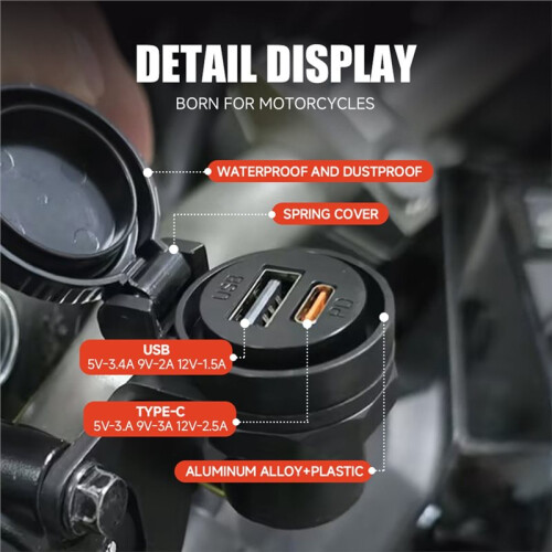 Motorcycle USB Socket Power Adapter USB+TYPE-C for  CRF250L/Rally 2017-2023 CRF300L/Rally 2021-2025 Accessories 2