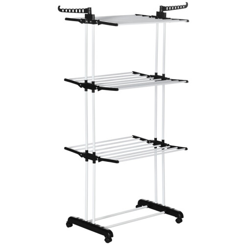 Foldable Clothes Drying Rack 4 Tier with Wheels Black