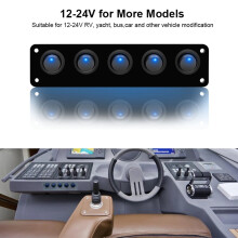 5 Gang Round Dash Rocker Toggle Panel Waterproof 12-24V LED for RV Ship Yacht Marine Car Marine Ship