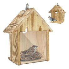 Window Birdhouse for Viewing Inside with 2 Strong Suction Cups, Clear See-Through Wooden Bird Houses for Outside