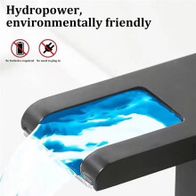 3-Farben-LED-Temperatur-Wasserfall-Badezimmerarmatur, Heißes und Kaltes Dual-Control-Armatur, Messing-Waschtischarmatur A