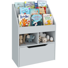 Kinderbücherregal mit Schublade und Ablagefächern, Grau
