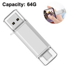 128 GB USB-C 3.1 flashdrive met dubbele poort, plug-and-play, snelle gegevensoverdracht voor smartphones, laptops en meer.