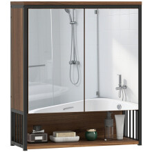 Armoire de toilette murale avec miroir et rangements en MDF, marron