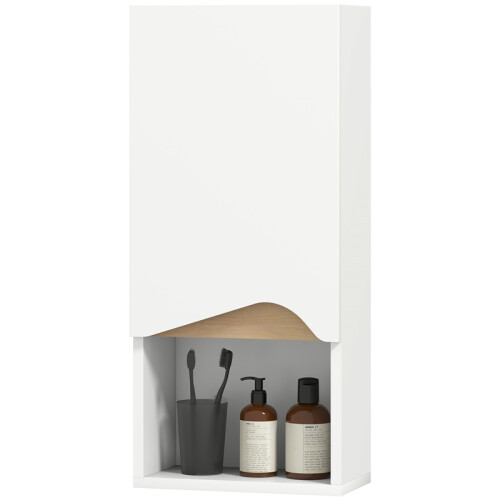 Armoire de salle de bain murale avec étagère ouverte, blanche 1