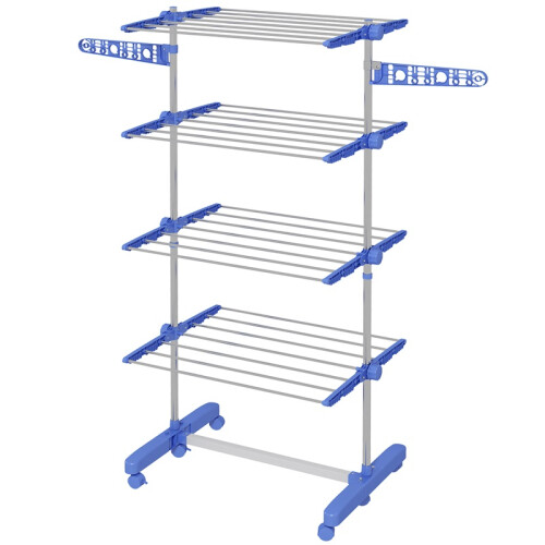 Foldable Clothes Drying Rack 5 Tier One Click System Blue Silver 1