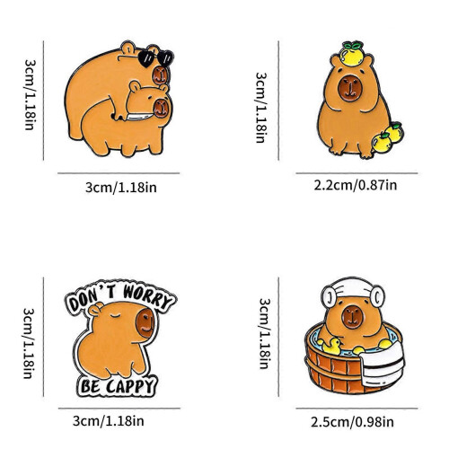 Χαριτωμένη καρφίτσα με σμάλτο Capybara με κινούμενα σχέδια, κομψή καρφί 2