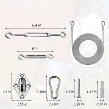 Shade Sail Hardware Kit with Cable Wire Rope Hanging Kit for Outdoor Curtain String Light Sun Shade Sails Installation