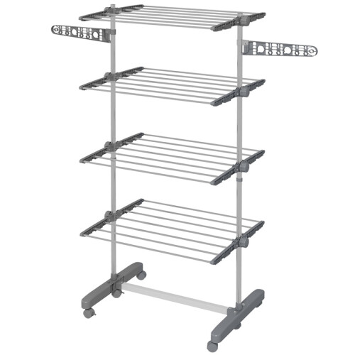 Foldable Clothes Drying Rack 5 Tier One Click System Grey Silver 1