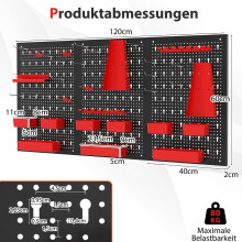 Metallinen työkaluseinä 9 säilytyslaatikolla ja pidikkeellä, punainen