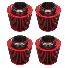 4X Universal Car Air Filter Vehicle Induction Kit High Power Mesh Cone Red Finish