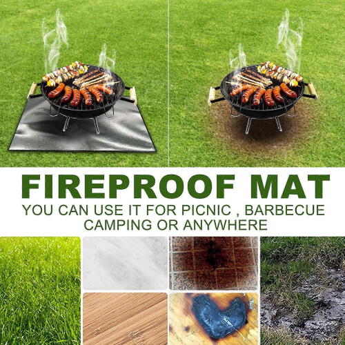 Protective Grill Blanket Fireproof BBQ Square Splatter Fire Pit Mat Heat Resistant Reusable BBQ Cooking Grilling Sheet 2