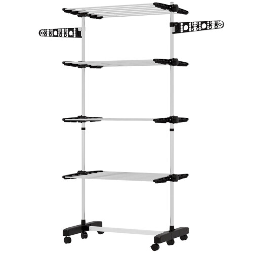 Foldable Clothes Drying Rack 5 Tier One Click System Black Silver 1