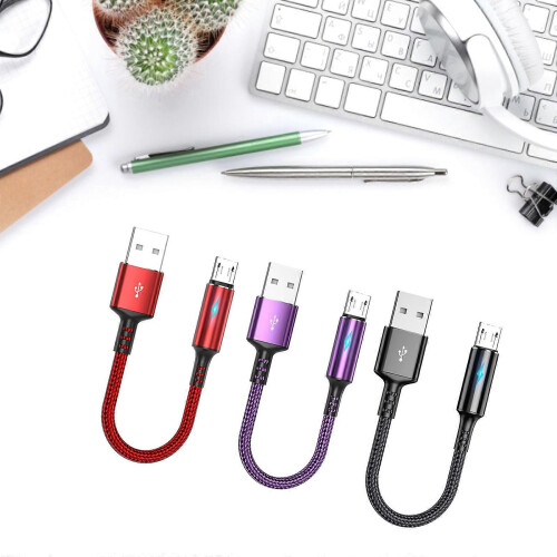 Short Micro USB Cable Short NylonBraided Highs Speed USB to Micro USB Charging Cable,9.8'' Data Cable  Red 1