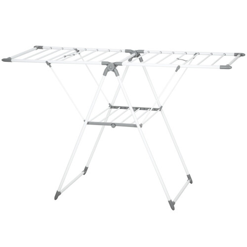 Foldable Clothes Drying Rack 2 Tier with Adjustable Wings White 1