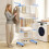 Foldable Clothes Drying Rack 4 Tier with Wheels Blue White 3