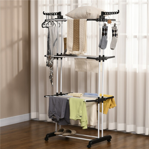 Foldable Clothes Drying Rack 4 Tier with Wheels Black 2