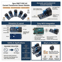 5pcs ZMCT103C AC Current Transformer Sensor Module, 0-5 A Single‑Phase, 5 V Supply, Analog Output