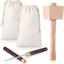 4-Teiliges Set Aus Beutel und Eishammer, Wiederverwendbare Eisbeutel Aus Canvas mit Holzgriffhammer für Barkeeper-Werkzeugset