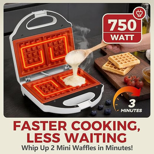 2-Slice Belgian Waffle Maker, PFAS-Free Ceramic Non-Stick Plates for Mini Waffles 1